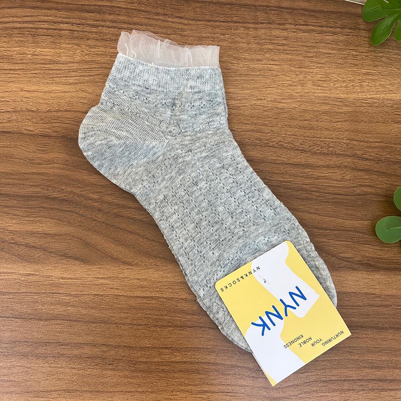 Korean Style Lace Trim Cotton Ballet Socks - Women s Spring/Summer 2026 Collection One Size серый