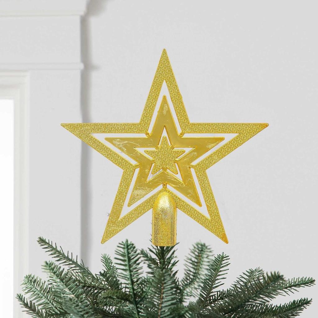 Golden Merry Christmas Star for Tree Topper - Decoration Items, Ornaments Props, Gifts for Women, Men, Kids, Girls