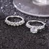 Huitan AA Round Cubic Zirconia 2Pcs Set Rings for Women Luxury Silver Color Wedding Accessories Modern Able Jewelry