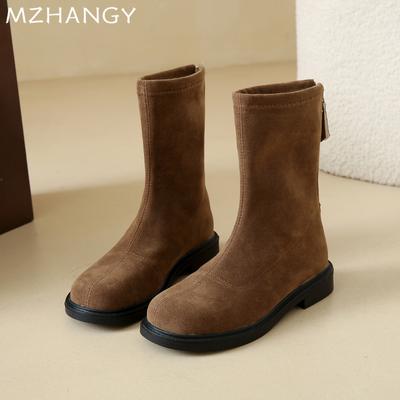 Moda Mulher Camurça Neve Meio da Panturrilha Botas Flats Moda Sapatos de Inverno Mulher Tendência 2024 Novas Botas Chelsea Caminhada Gótico Mujer Botas Curtas