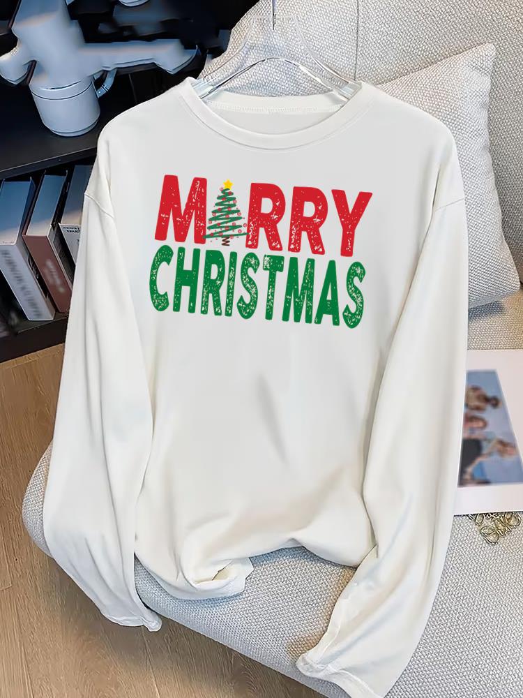 (Asian Size) plaid trend cute Print T Shirt Christmas new year Graphic Tee Women autumn winter Casual Fashion Top Clothing Long Sleeve T-shirts