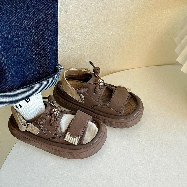 

Girls sneakers sandals summer new beach shoes boys soft-soled non-slip casual shoes children s Korean summer shoes 35 темно-коричневого