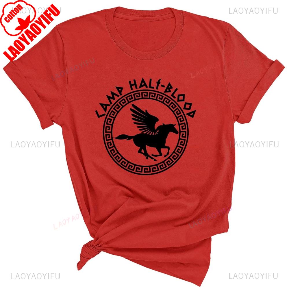 Vintage Camp Half Blood Greek Mythology Graphic T Shirts Woman Man Summer Cotton Tshirt Breathable Outdoors Streetwear Clothes