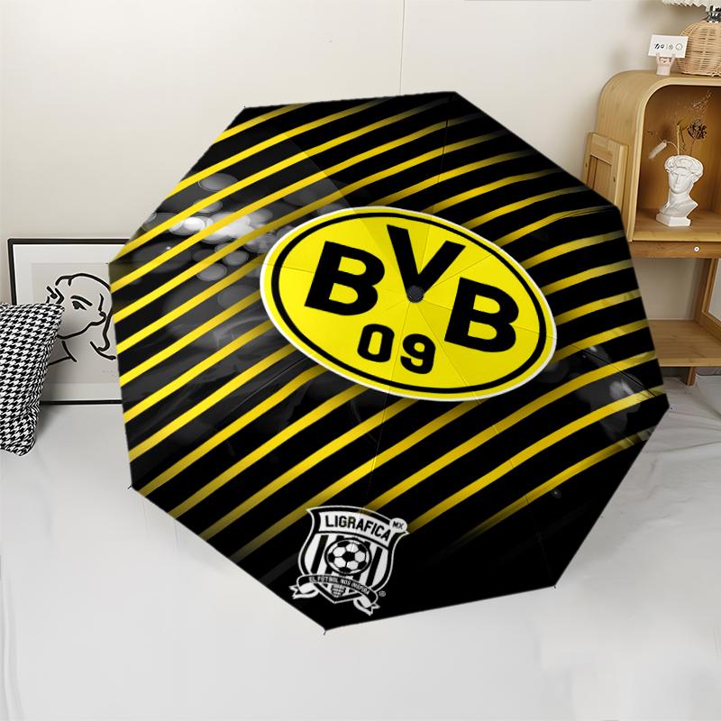 Borussia Dortmund Print Automatic Umbrella, 8 Rib Iron Frame, Plastic Handle, Suitable for Outdoor Travel &Daily , Ideal Gift