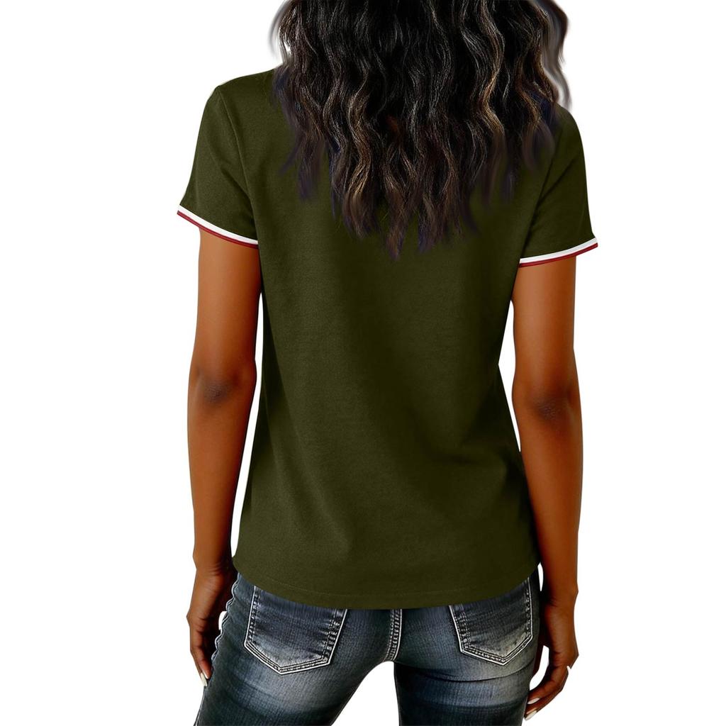 Damen Lässiger V-Ausschnitt Kurzarm Pullover Bedrucktes T-Shirt Top