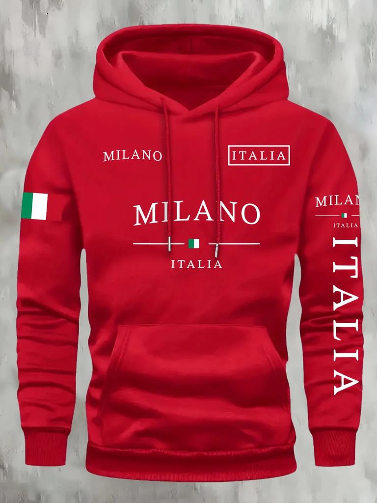 Felpa da uomo Milan italiana per esterni, street, casual, sportiva, vacanze, autunno e inverno alla moda, felpa per coppia, top