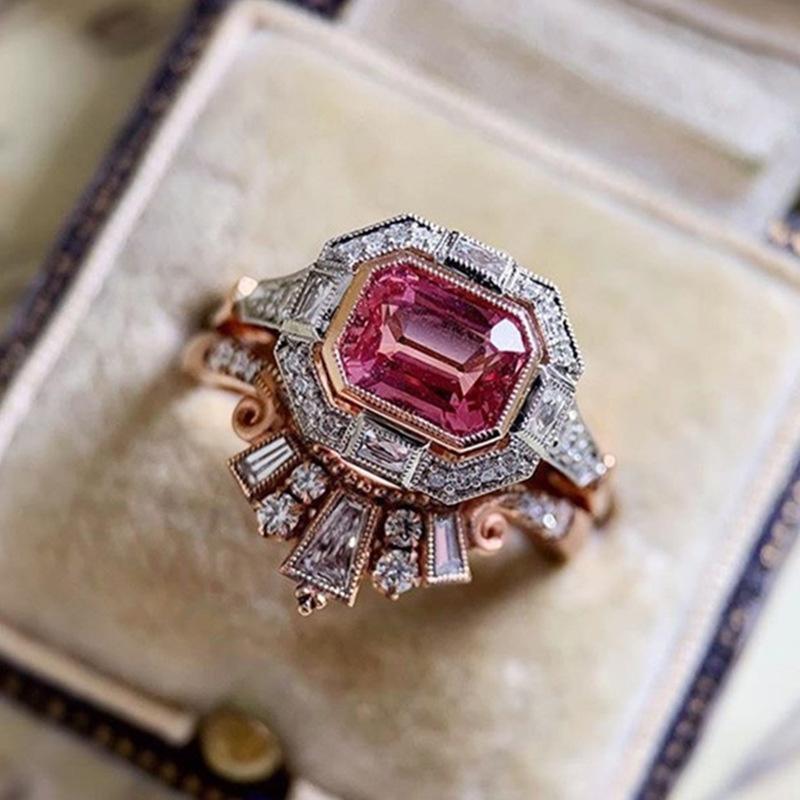 

Парное кольцо, кольцо с красным цирконом в стиле ретро, модное кольцо. 10