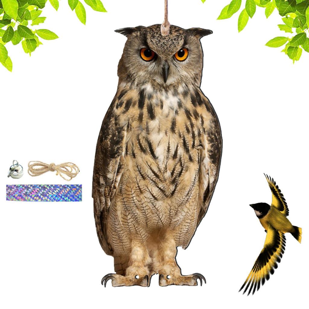 Bird Scarer Devices Decorative 2D Owl Scarecrow Pendant Realistic Bird Scare Tools With Bell Garden Scarecrow Scare Birds Away