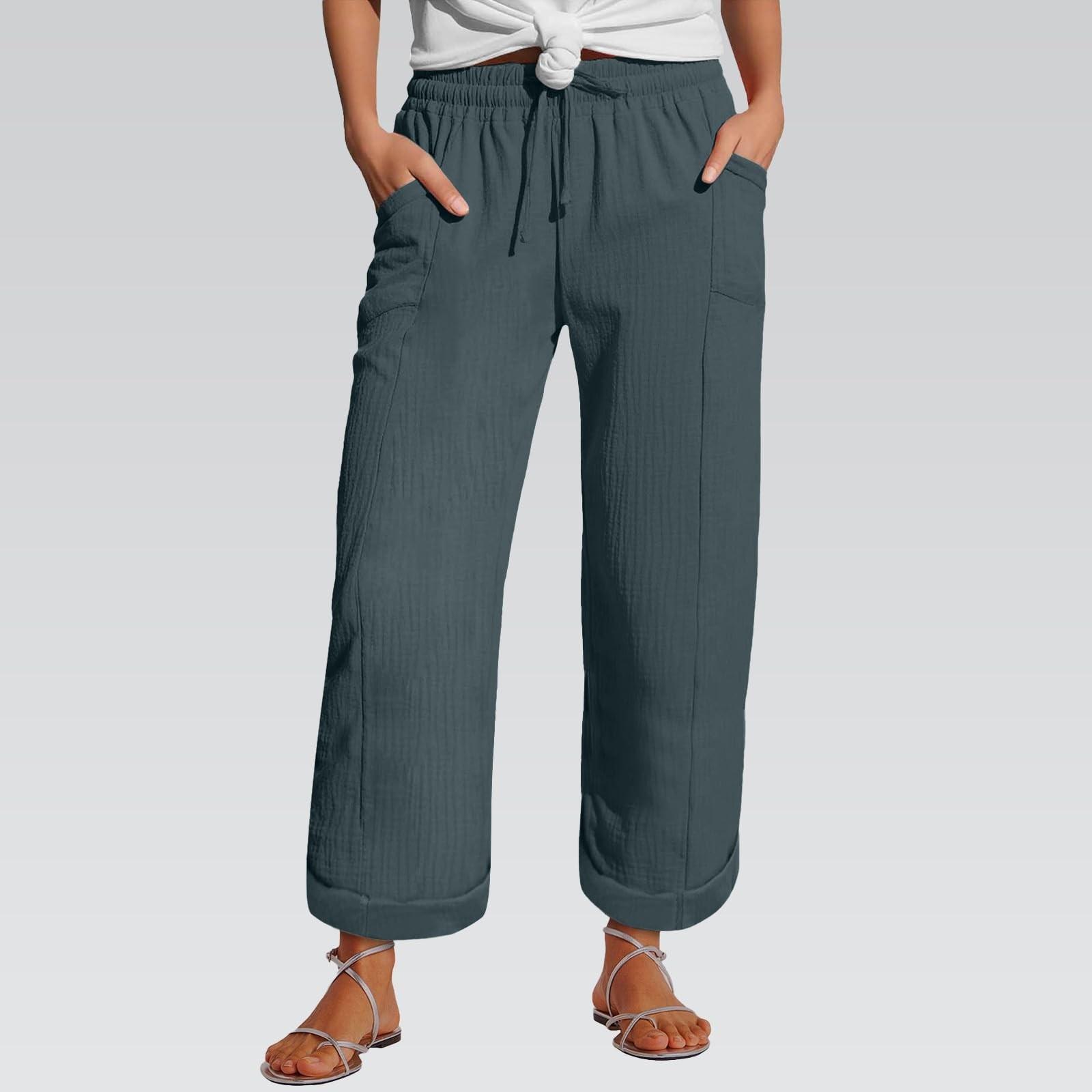 

Women s Pants Fashion Casual Pants Solid Color Drawstring High Waist Pants With Pockets M