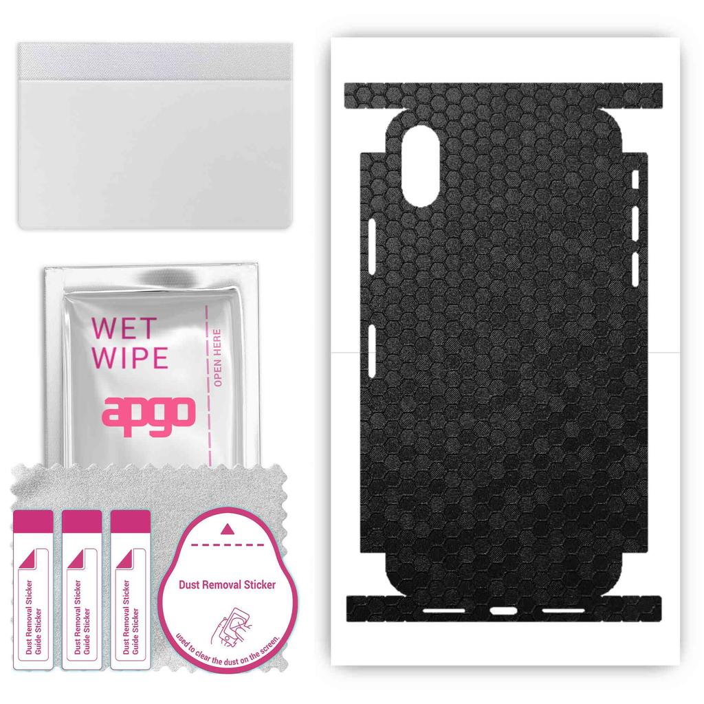 apgo Protective Skin Sticker for the Back+sides Compatible with Apple iPhone X, Full Wrap Film, Foil, Vinyl - Pattern Black Honeycomb