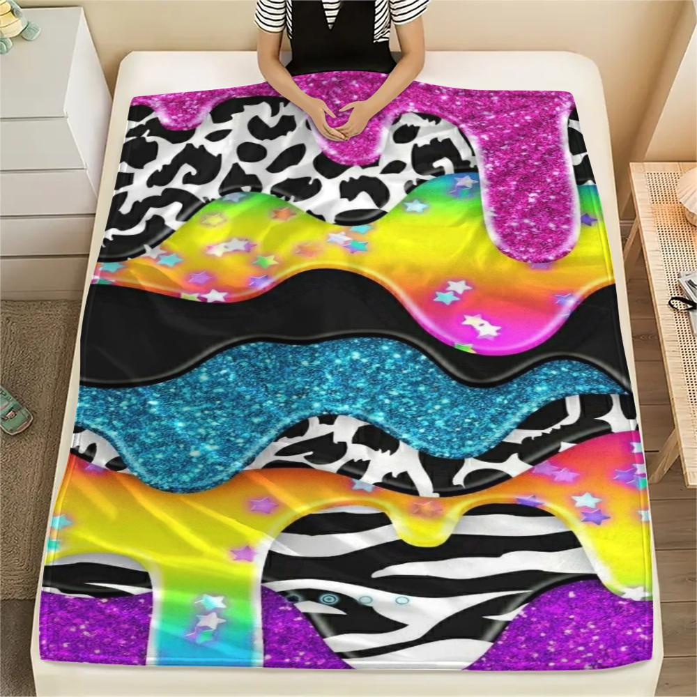 1Pc Rainbow Glitter Print Flannel Blanket, High quality Comfortable for All Seasons, Home Decor, Warmth and Comfort, Perfect for Gifts