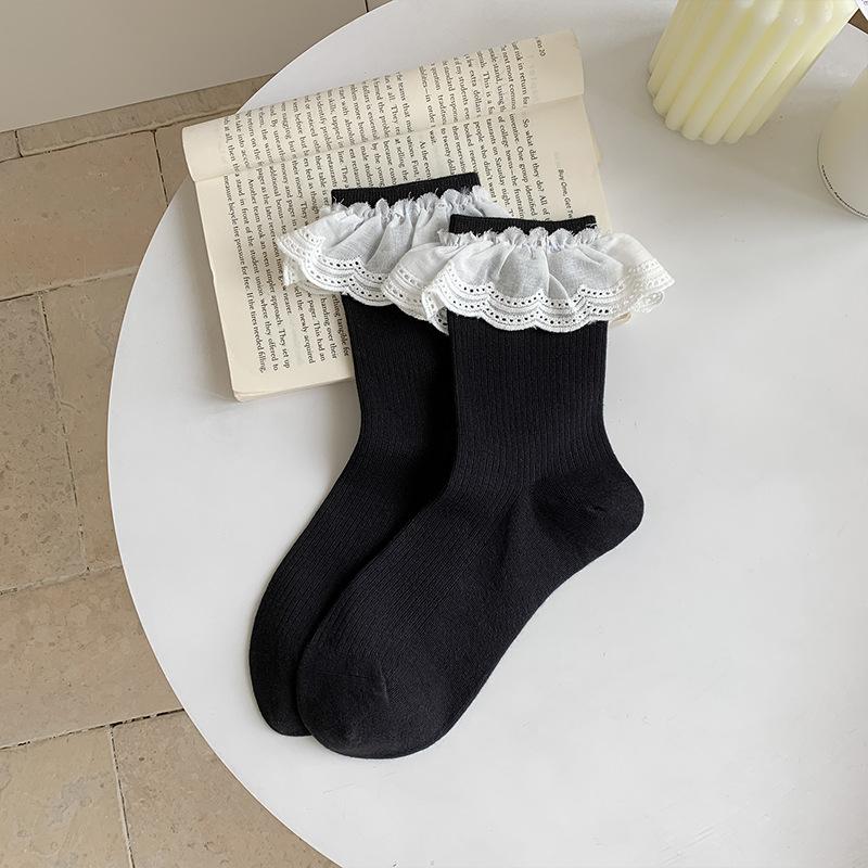 Women's Summer Thin Pure Color Sweet Lace Ballet Wind Sweat Absorbent Boneless Tube Pile Socks