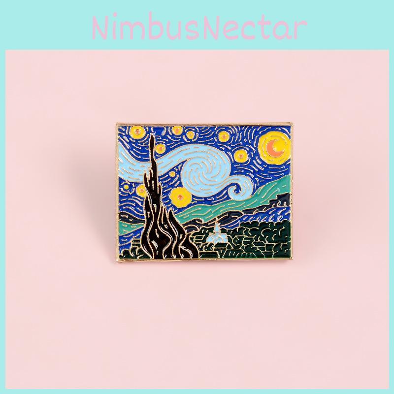 Stunning Van Gogh Starry Night Brooch Unique Geometric Design For Men And Women
