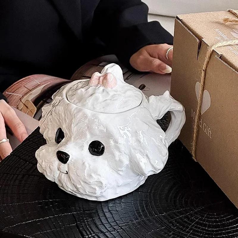 1 Set High-looking Table White Cute Coffee Cup with Lid Festival Blessings Ceramic Mugs Exquisite