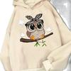 Women Cute Owl Graphic Hoodie Leopard Bow Bandana Owl Print Long Sleeve with Pocket Pullover Casual Hooded Sweatshirt Female Top