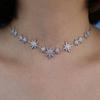 High Quality Iced Out Bling Sparking Clear Cubic Zirconia CZ Paved Star Starburst Charm Choker Necklace For Women