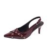 Fashion Fashionable Pointed Toe Shallow Mouth New High-heeled Shoes Summer Elegant Buckle Decorated Stiletto Wine Red Women's Shoes