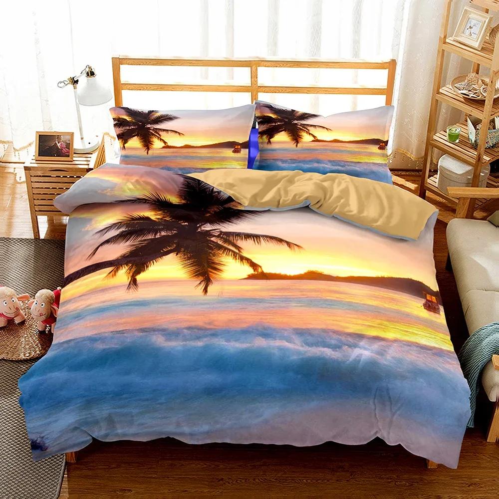 3D Bed set Beautiful Beach Bedding Bed Sets Modern Quilt Cover+pillowcases Winter California King Bedding Sets Jogo De Cama Bed