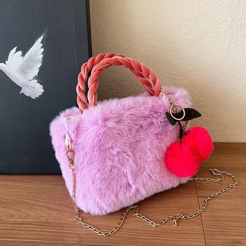 Cute Cherry Design Girl Plush Handbag Autumn New Mao Mao Women Shoulder Messenger Bag