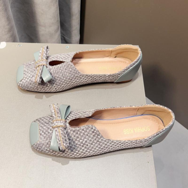 Spring and Summer Women's Woven Fabric Versatile Square Toe Shallow Flat Toe Shoes