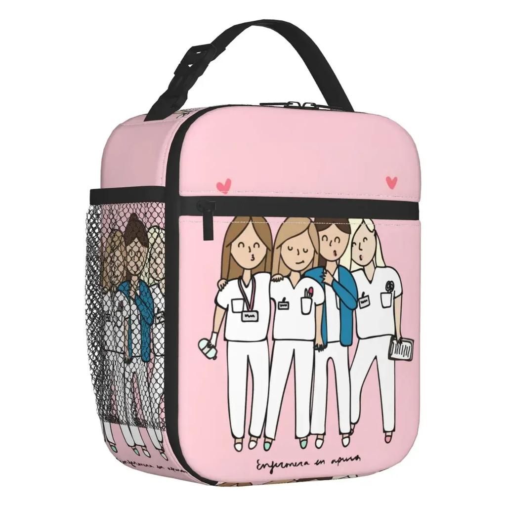 Cartoon Ladies Nurse Doctor Printed Portable Lunch Box for Women Multifunction Cooler Thermal Food Insulated Lunch Bag