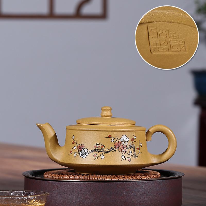 

250 мл креативные чайники из фиолетовой глины Исин, ручной работы, горшок из цветков сливы, сырая руда, золотой глиняный чайник, чайный сервиз Zisha, принадлежности для кафе