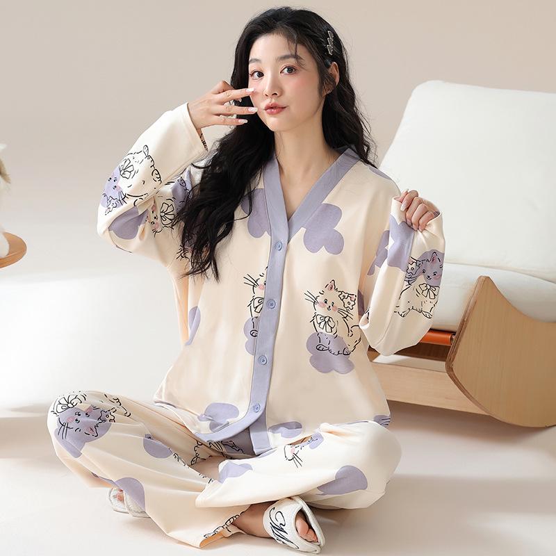 Autumn 2025 Women's Long Sleeve Cardigan Pajamas - Cute Ins Style Homewear