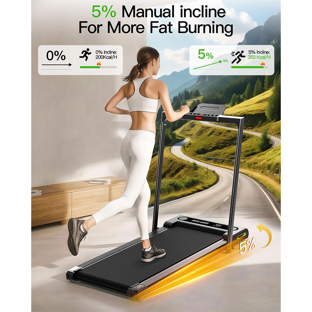 Akluer 480L-B Incline Walking Pad with Handle, 2.5HP Under Desk Treadmill, LED Screen & Remote Control, 330lbs Max Capacity, Foldable