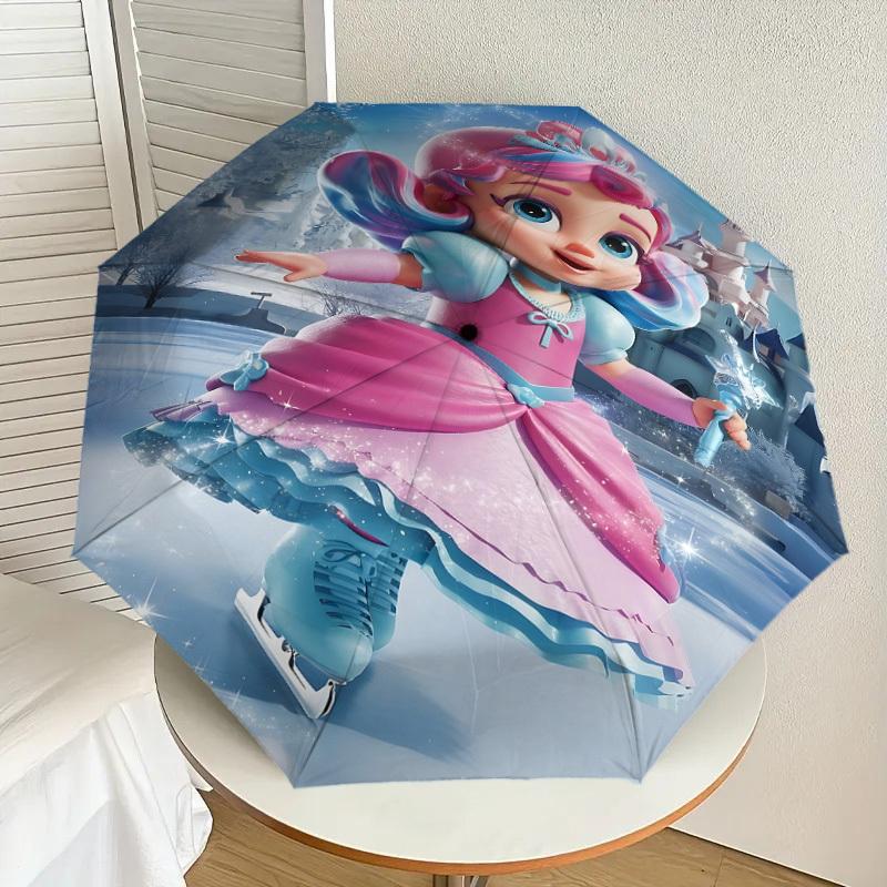 1PC ice skating princess Automatic Open/Close Umbrella with Windproof, 8-Rib Sturdy Canopy, Durable Ribs, Fashionable Design, Outdoor Accessory, Fun P