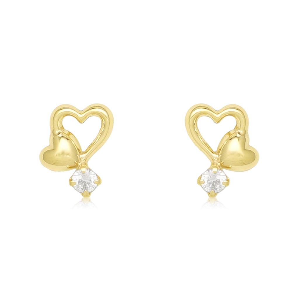 ESTELLE [Official] Women's K10 Yellow Gold Earrings with Cubic Zirconia and Heart Motif, 0222-9396-0019-0000