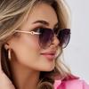 2pcs Women Metal Large Cat Eye Sunglasses Fashion Female Gradient Color Sun Glasses Outdoor UV Protection Design Eyeglasses