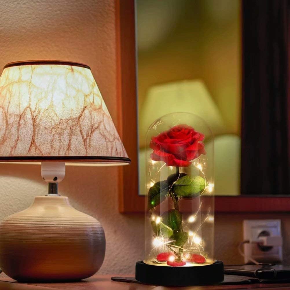 Künstliche Rosenblüten Ewige Rose LED-Licht Folienblume in Glasabdeckung Simulationsrose Muttertagsgeschenke Partyzubehör