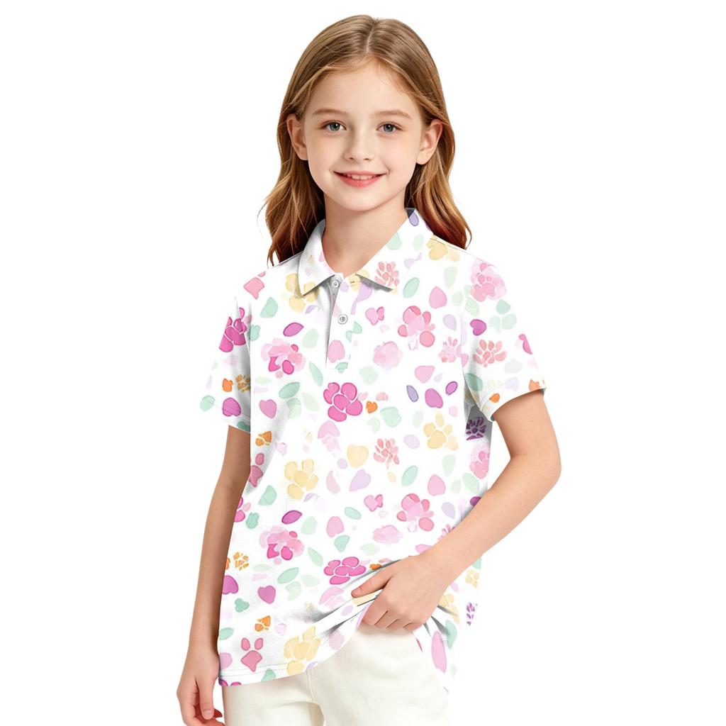 Girls' Polka Dot Print School Uniform T-Shirt for Casual and Formal Wear