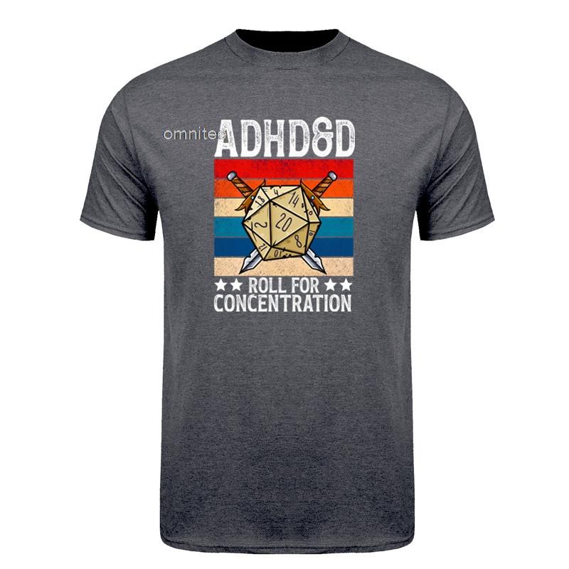 ADHDD Roll for Concentration Tshirt Unisex Funny Gamer Dungeons DM RPG Dice Dragon T Shirts Summer Streetwear Gifts HJ051