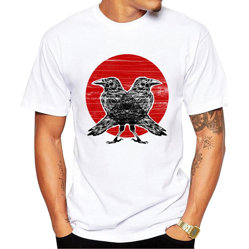 

Mens new Two crows print shortsleeved Wood grain design Tshirt summer fashion cool shirt novelty round neck Tshirt soft tee S
