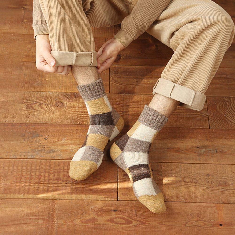 Cute Home Plush Socks Towel Socks For Male Middle Tube Socks Wool Socks Men Hosiery Lattice Socks
