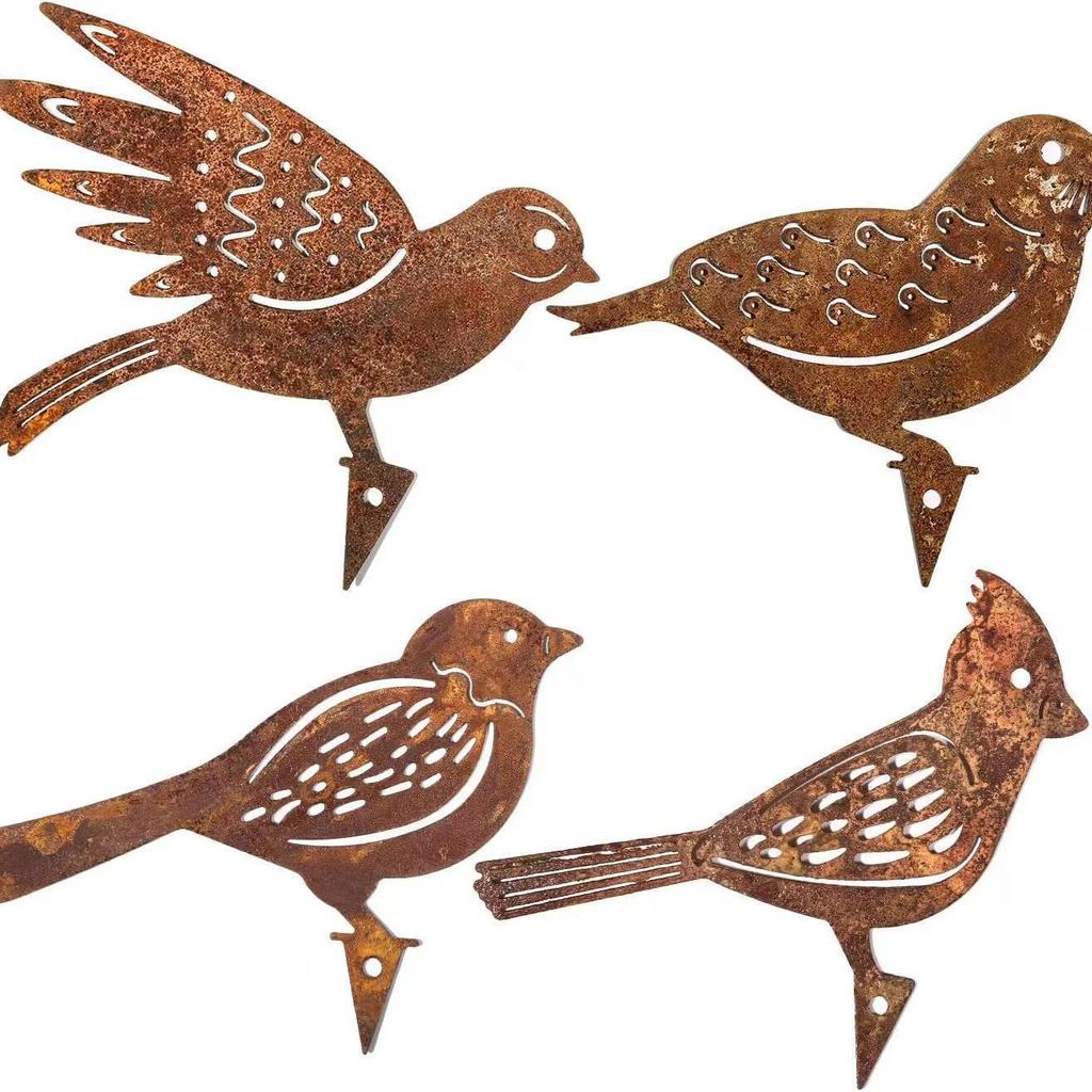 Rustic Metal Bird Silhouette Set: 4-Piece Outdoor Garden Courtyard Decoration