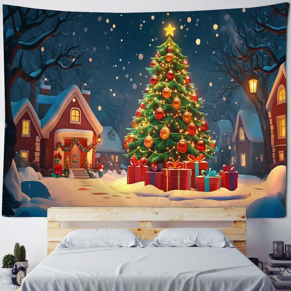 Christmas Snowman Tree Tapestry Cozy Room Xmas Holiday Party Backdrop Wall Hanging Photography Background Decor (