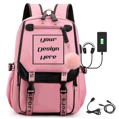 USB Şarj Portlu Kız Çocuk Sırt Çantası, Özelleştirilmiş Baskı, Sevimli İlkokul, Ortaokul, Genç Omuz Çantası