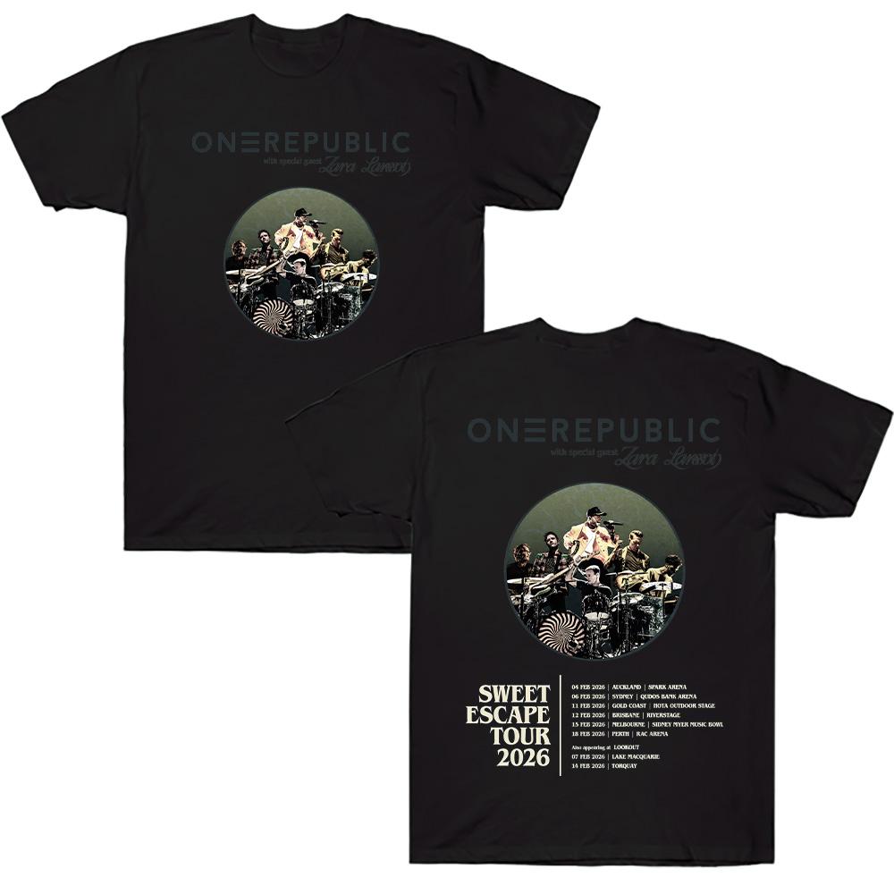 

OneRepublic Sweet Escape Tour 2026 Футболки Графические футболки Футболка с коротким рукавом и круглым вырезом Чистый хлопок Женская Мужская Одежда Y2K XS чёрный