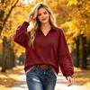 Women's Two-Piece Top with Lapel Collar and Colorblock Patchwork Design for Casual Wear