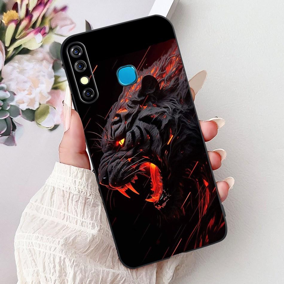 For Infinix Hot 8 Phone Case Hot 8 Lite Hot8 X650 X650C X650B X650D Elegant Floral Cat Pattern Black Silicone Soft TPU Cases