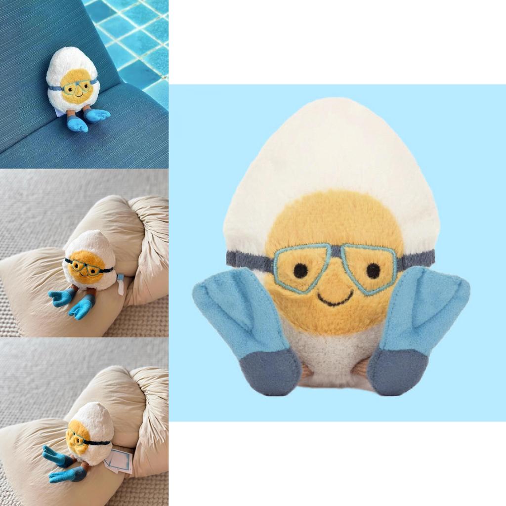 Plush Water Boiled Egg Doll With Diving Mask For Kids Gift And Bag Accessory