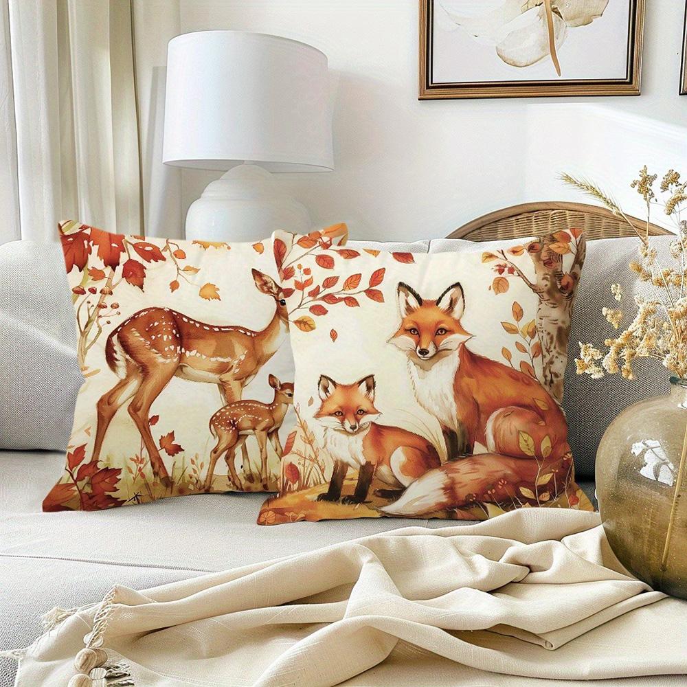 Autumn Forest Animal-Print Pillowcases: Deer, Owls, Raccoons, and Foxes Sofa cushion cover home room decoration 2D flat printing