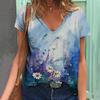 Summer V-neck 3D Flower Printed Top Fashionable Casual Short Sleeved Women's T-shirts