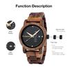BOBO BIRD Men's Wooden Watch with Analog Quartz Movement, Day Calendar Display, Lightweight Handmade Wooden Men's Wristwatch (Black)