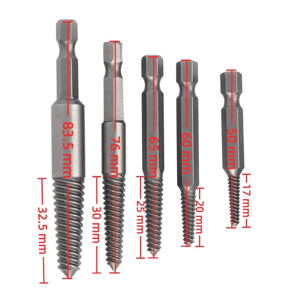 6 Pcs Drill Bit Bolt Extractor Kit With Adapter Stripped Screw Remover Mechanical Repair