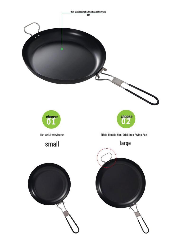 Portable Non-Stick Iron Frying Pan for Outdoor Camping and BBQ