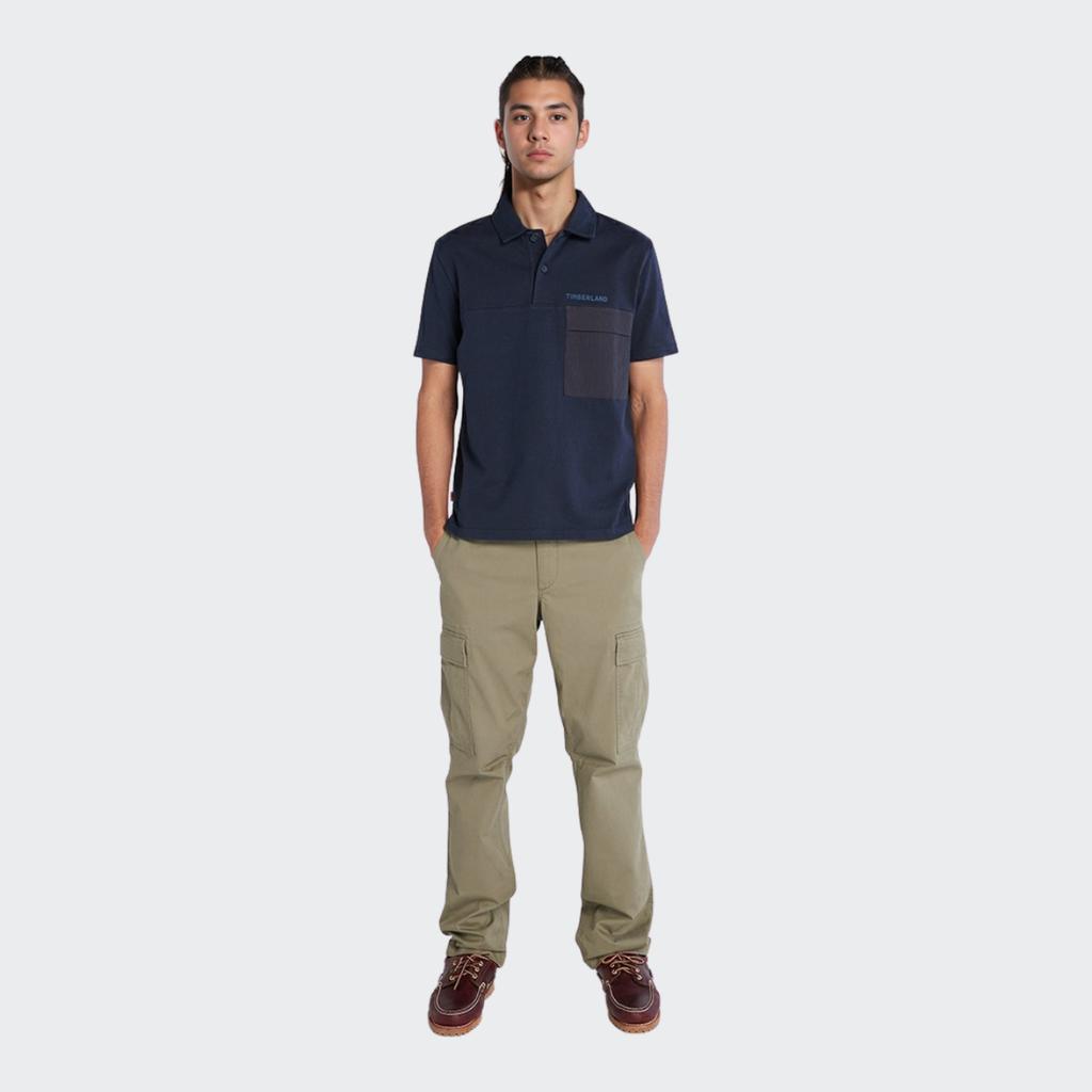 Timberland Solid Color Logo Print Casual Short Sleeve Polo Shirt Men Polo Shirts Deep-Sapphire-Blue A666W-433