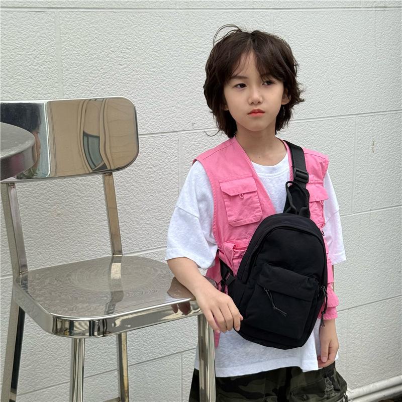 Simple Color Solid Neutral Children Shoulder Bag Chest Bag  For Boys Girls And